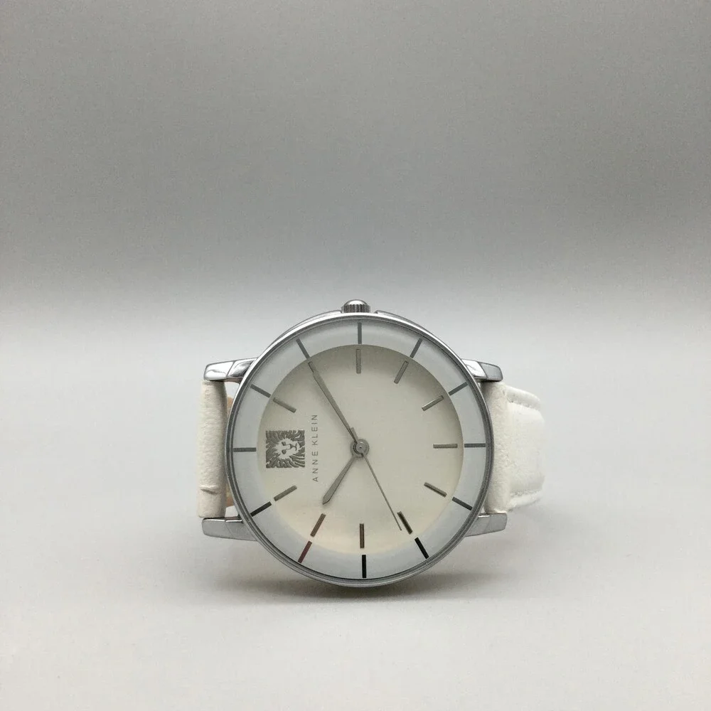Anne Klein Womens Watch 36mm Cream Dial Leather Band Silver Tone New Battery